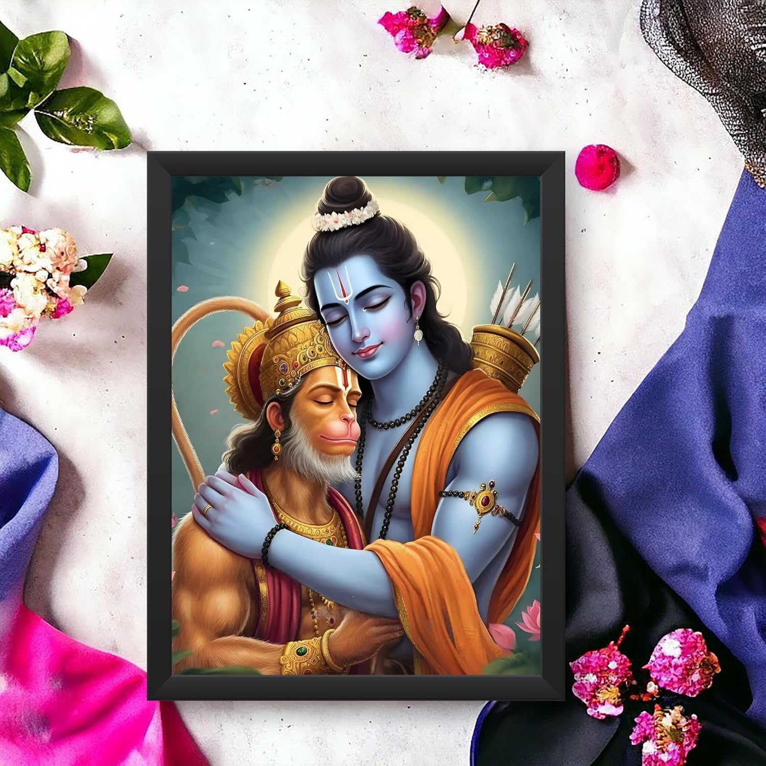 Glowitt Shri Ram Ji Hanuman Ji God Led Photo Frame 8x12 Inch – Religious Led Wall Frame with Adapter | Unbreakable Acrylic | Hindu God Wall Art | Diwali Gift, Home Decor, Puja Room (Design1, 8X12 Inc)