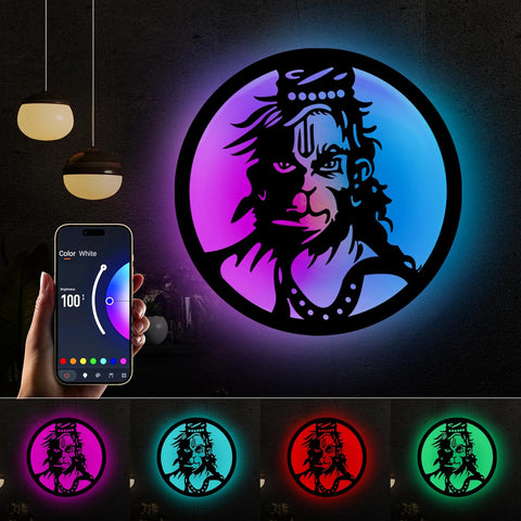 Glowitt Smart Neon Wall Lamp – Hanuman Ji-Inspired 3D Decor with App Control & Music Sync for Living Room | Bedroom | Gifts | Wall Hangings for Home Decoration | Modern Decor Items (12 X 12)