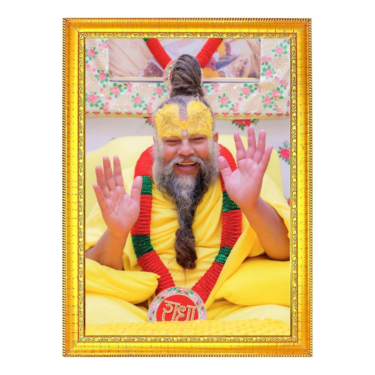 Glowitt Premanand Ji Maharaj Photo Frame | Golden Religious Frame for Mandir, Home & Office Decor | Spiritual Wall Frame | 8x12 Inch (Design 1, A4, Golden)