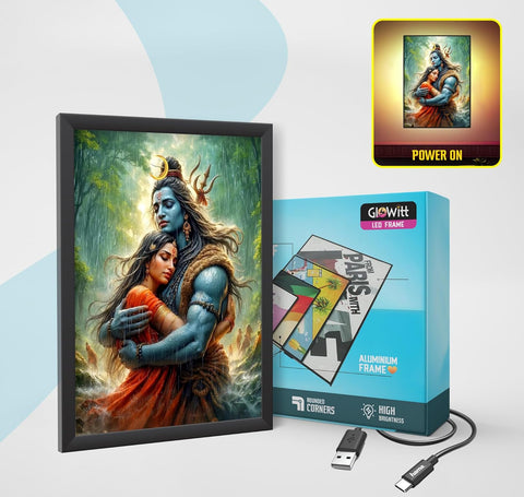 Glowitt Shiv Ji Parvati ji God Led Photo Frame 8x12 Inch – Religious Led Wall Frame with Adapter | Unbreakable Acrylic | Hindu God Wall Art | Diwali Gift, Home Decor, Puja Room