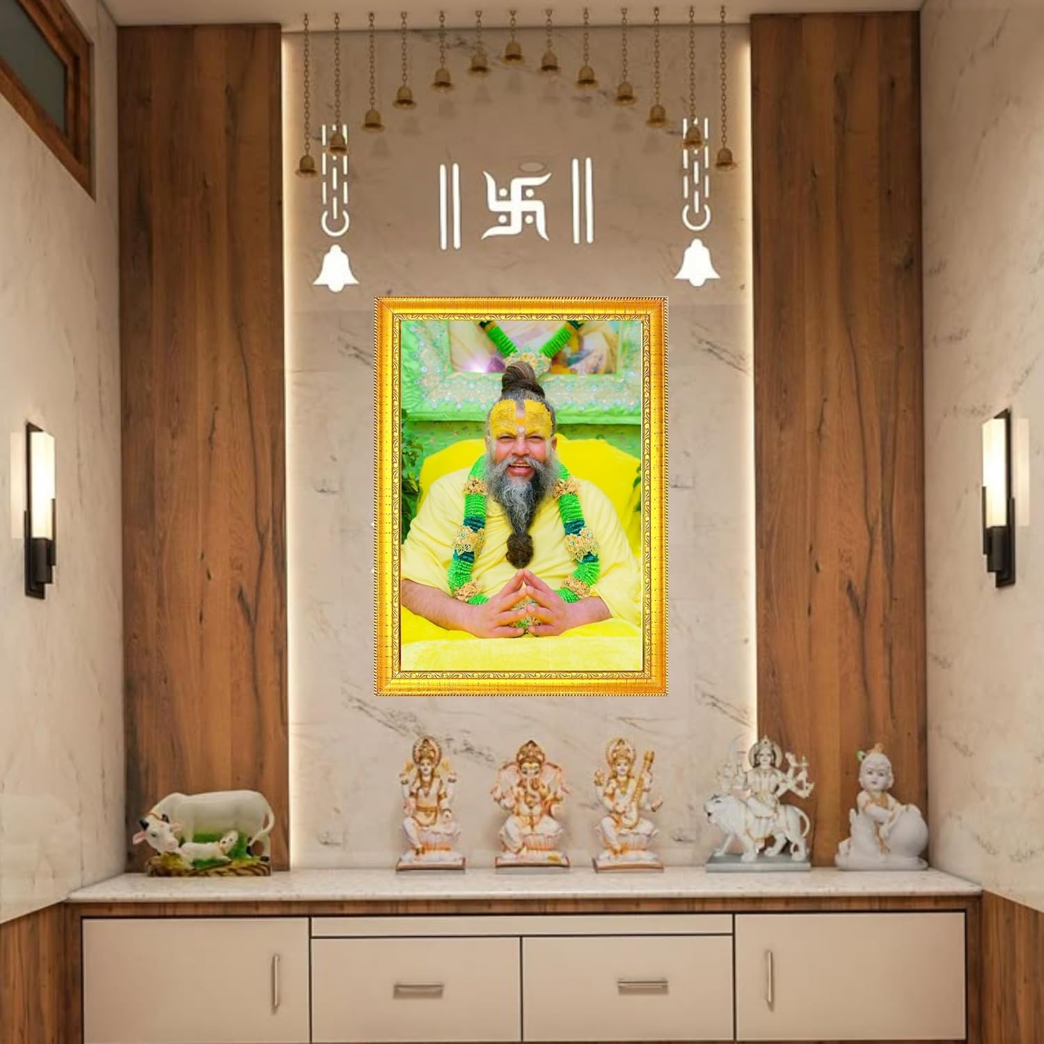 Glowitt Premanand Ji Maharaj Photo Frame | Golden Religious Frame for Mandir, Home & Office Decor | Spiritual Wall Frame | 8x12 Inch (Design 1, A4, Golden)