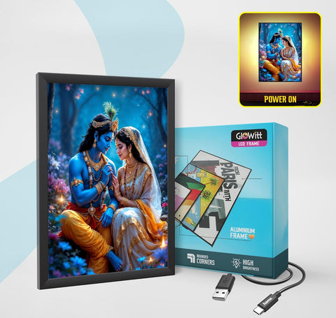 Glowitt Krishna Radha Premium God Led Photo Frame 8x12 Inch – Religious Led Wall Frame with Adapter | Unbreakable Acrylic | Hindu God Wall Art | Diwali Gift, Home Decor, Puja Room