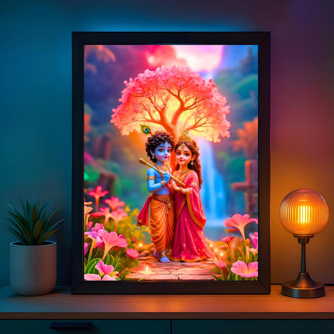 Glowitt Radha Krishna God Led Photo Frame 8x12 Inch – Religious Led Wall Frame with Adapter | Unbreakable Acrylic | Hindu God Wall Art | Diwali Gift, Home Decor, Puja Room