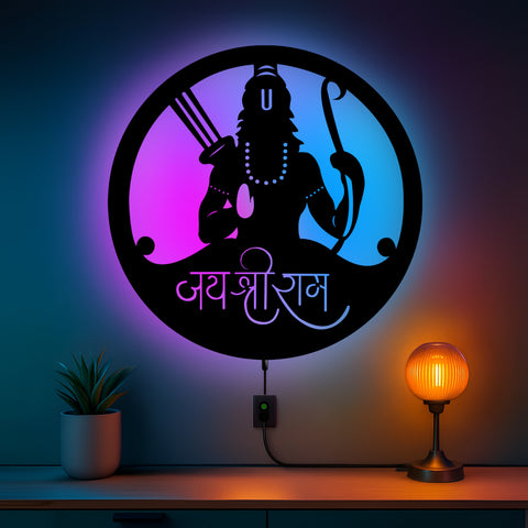 Glowitt Smart Neon Wall Lamp – Jai Shree Ram-Inspired 3D Decor with App Control & Music Sync for Living Room | Bedroom | Gifts | Wall Hangings for Home Decoration | Modern Decor Items (12 X 12)