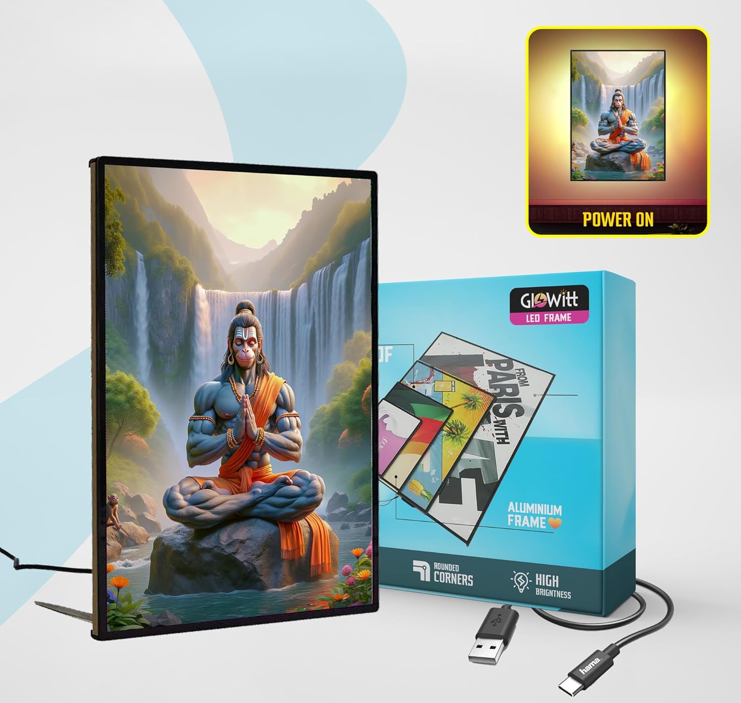 Hanuman Ji LED Photo Frame / Lightbox Poster For Walls Or Tabletops